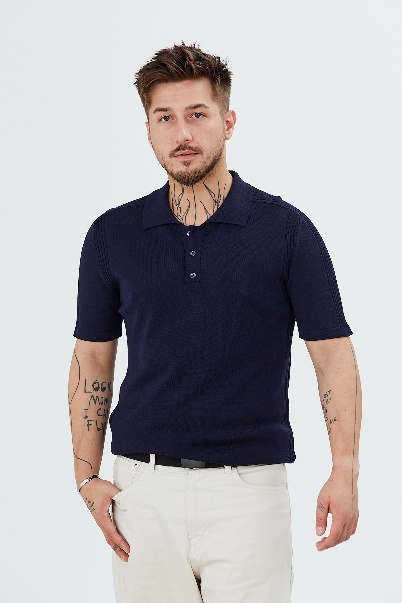 Pulover cu maneca scurta si guler polo