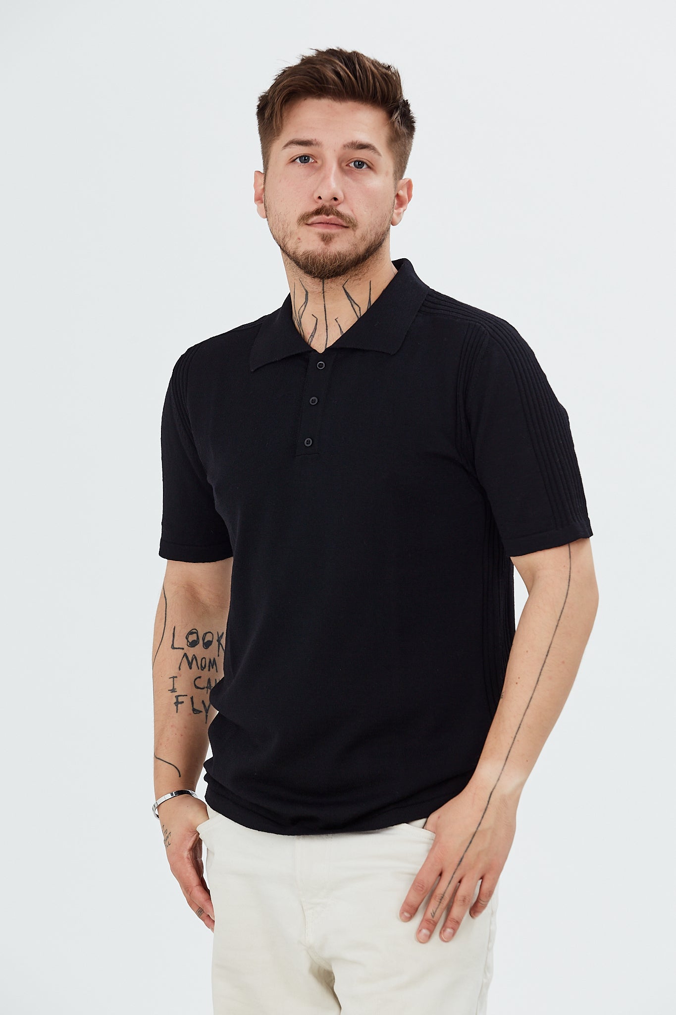 Pulover cu maneca scurta si guler polo