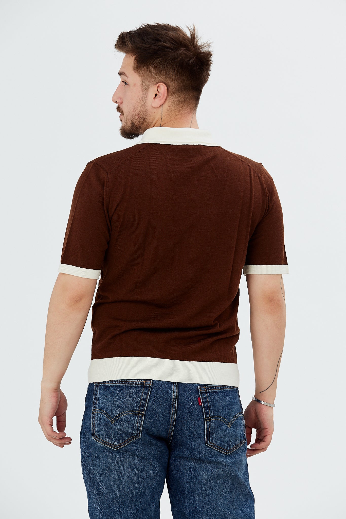 Pulover cu maneca scurta si guler polo in contrast