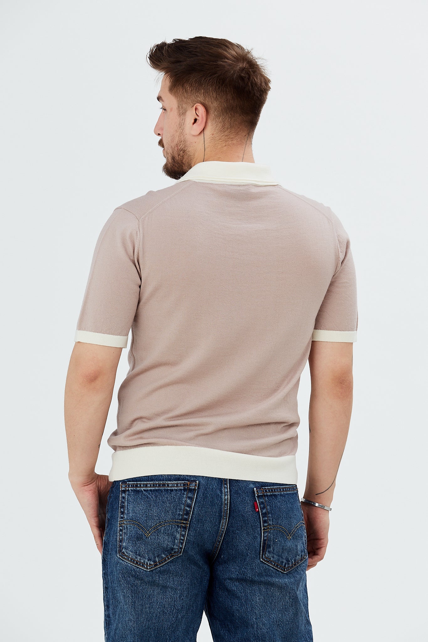 Pulover cu maneca scurta si guler polo in contrast
