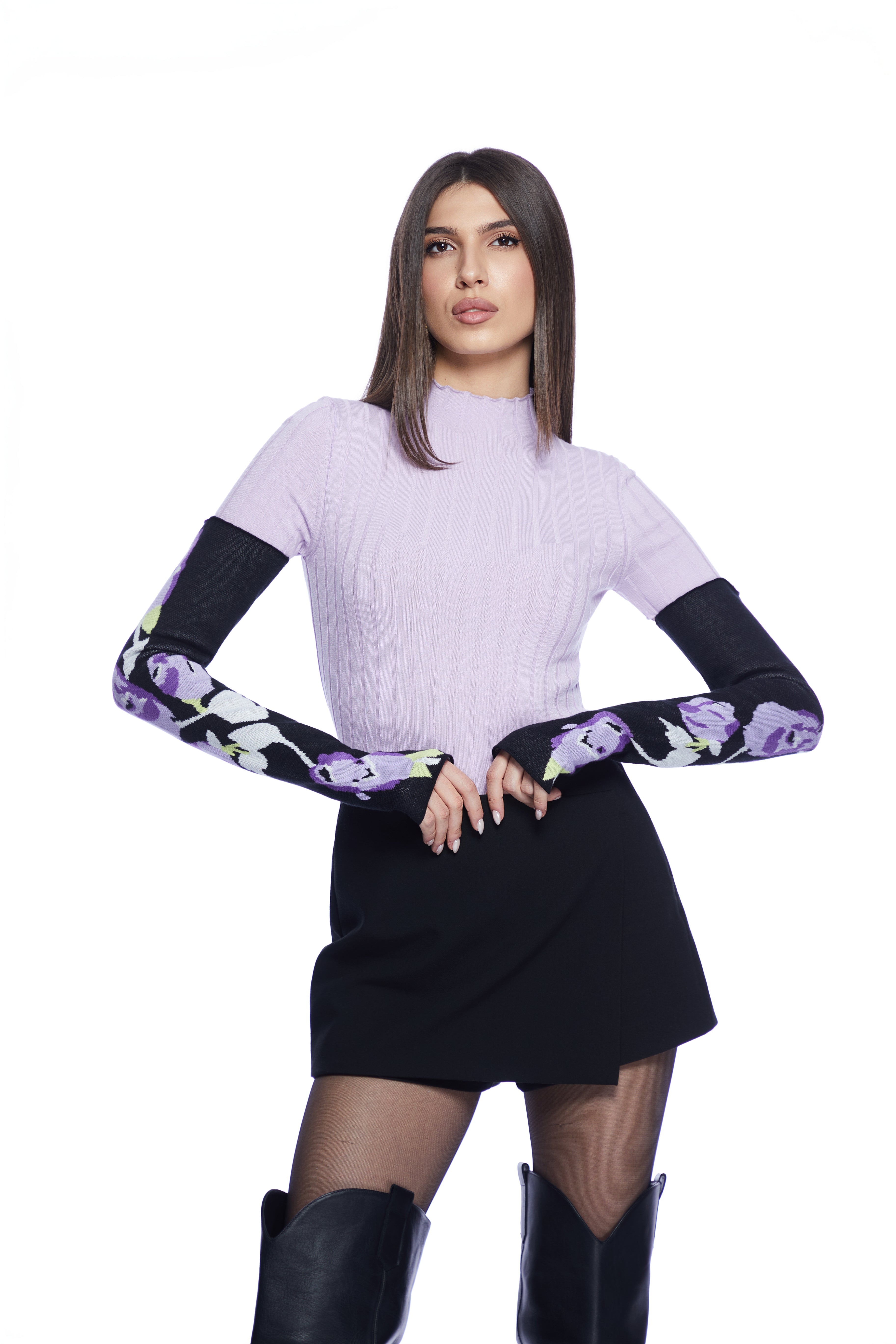 Mitene lungi detasabile cu trandafiri