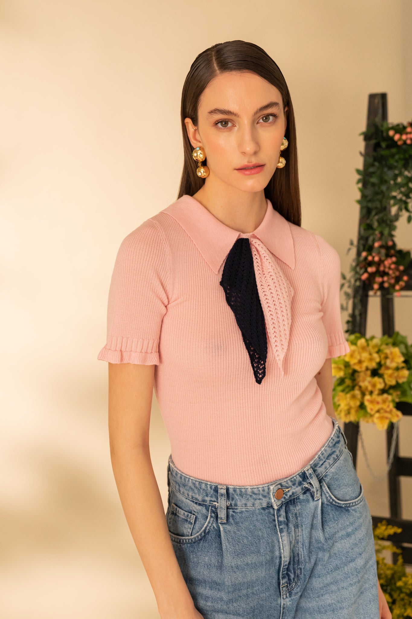 Tricou cu maneca scurta si accesoriu esarfa