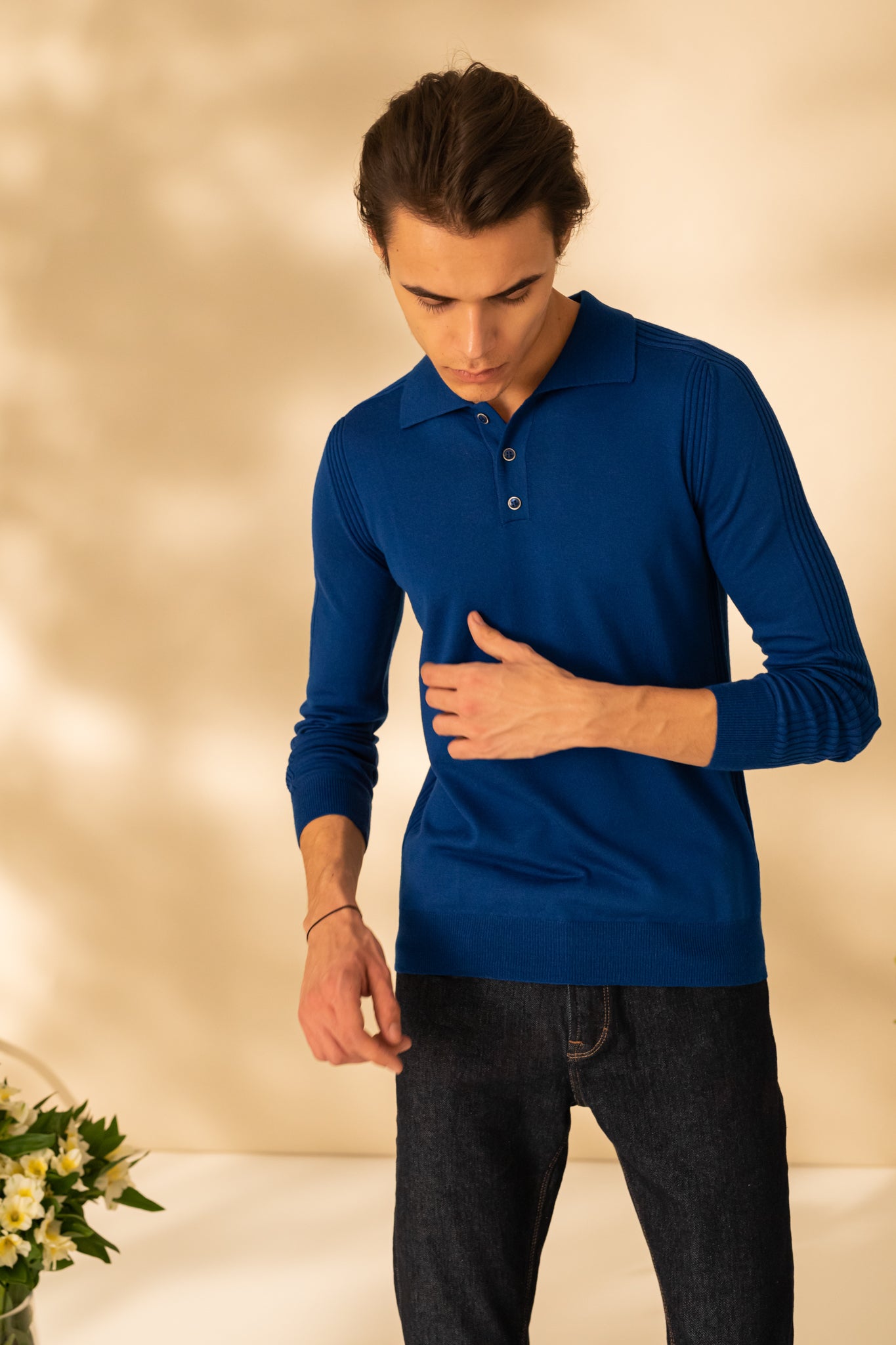 Pulover cu guler polo si maneca lunga pentru barbati