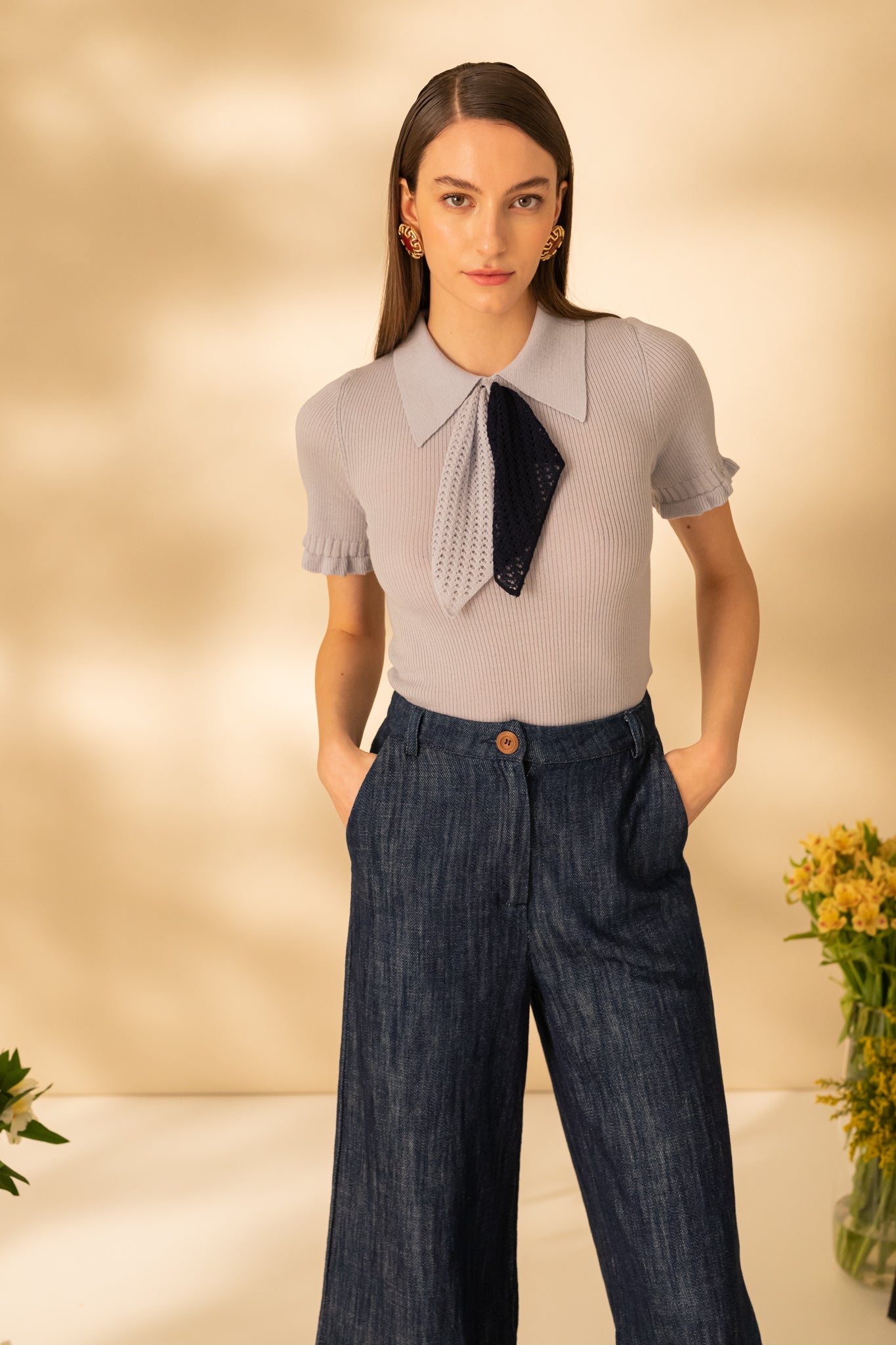 Tricou cu maneca scurta si accesoriu esarfa