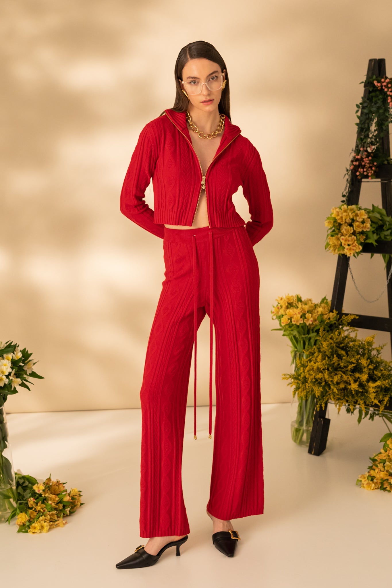 Pantaloni cropped in romburi