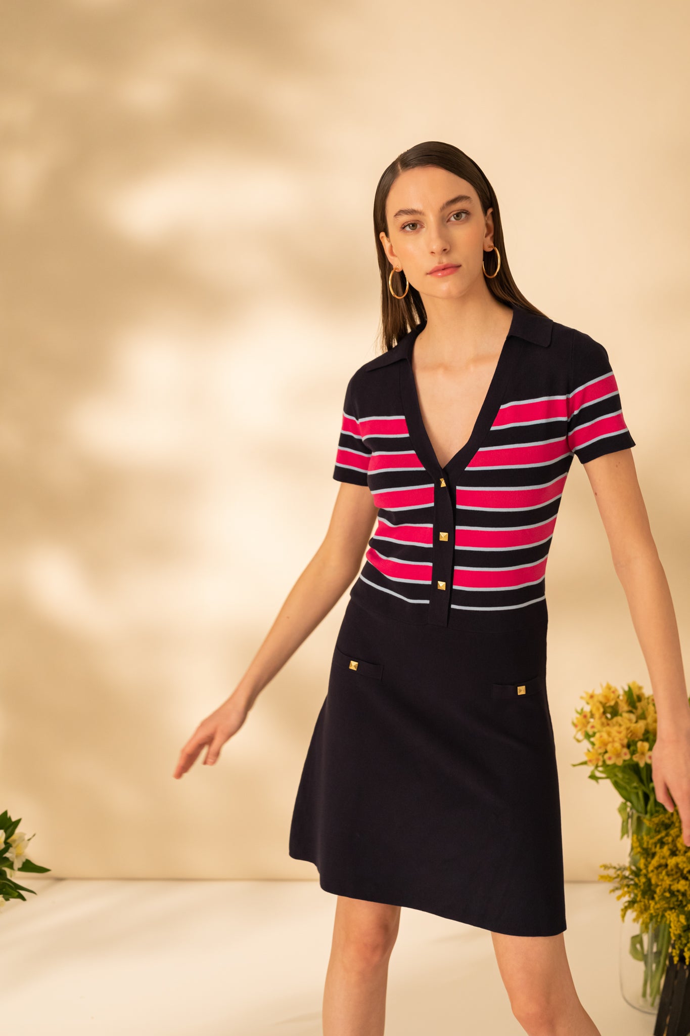 Rochie scurta, usor evazata in dungi