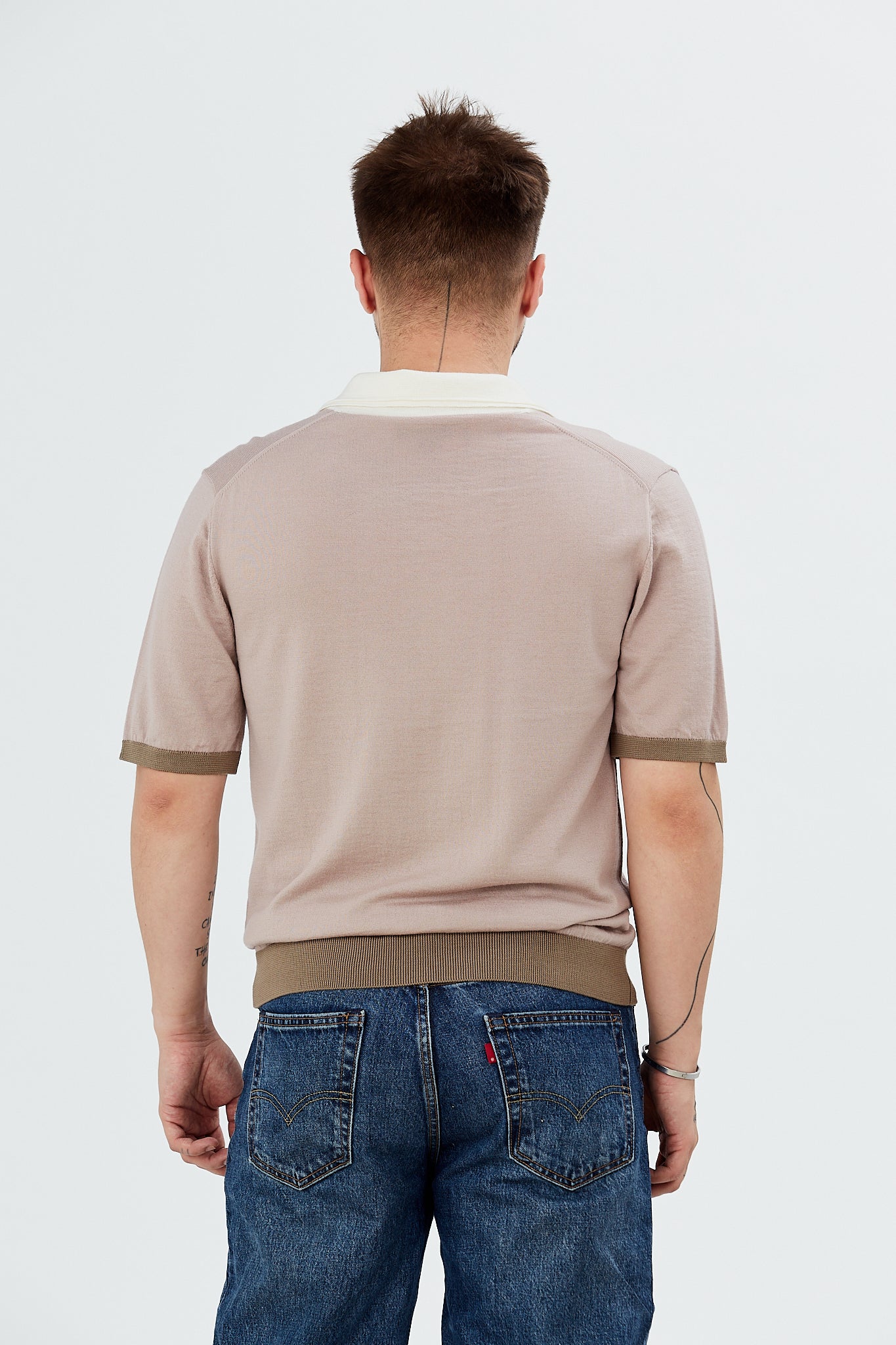 Pulover cu maneca scurta si guler polo in contrast