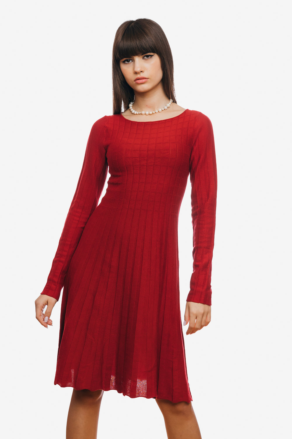 Rochie evazata uni cu maneci lungi