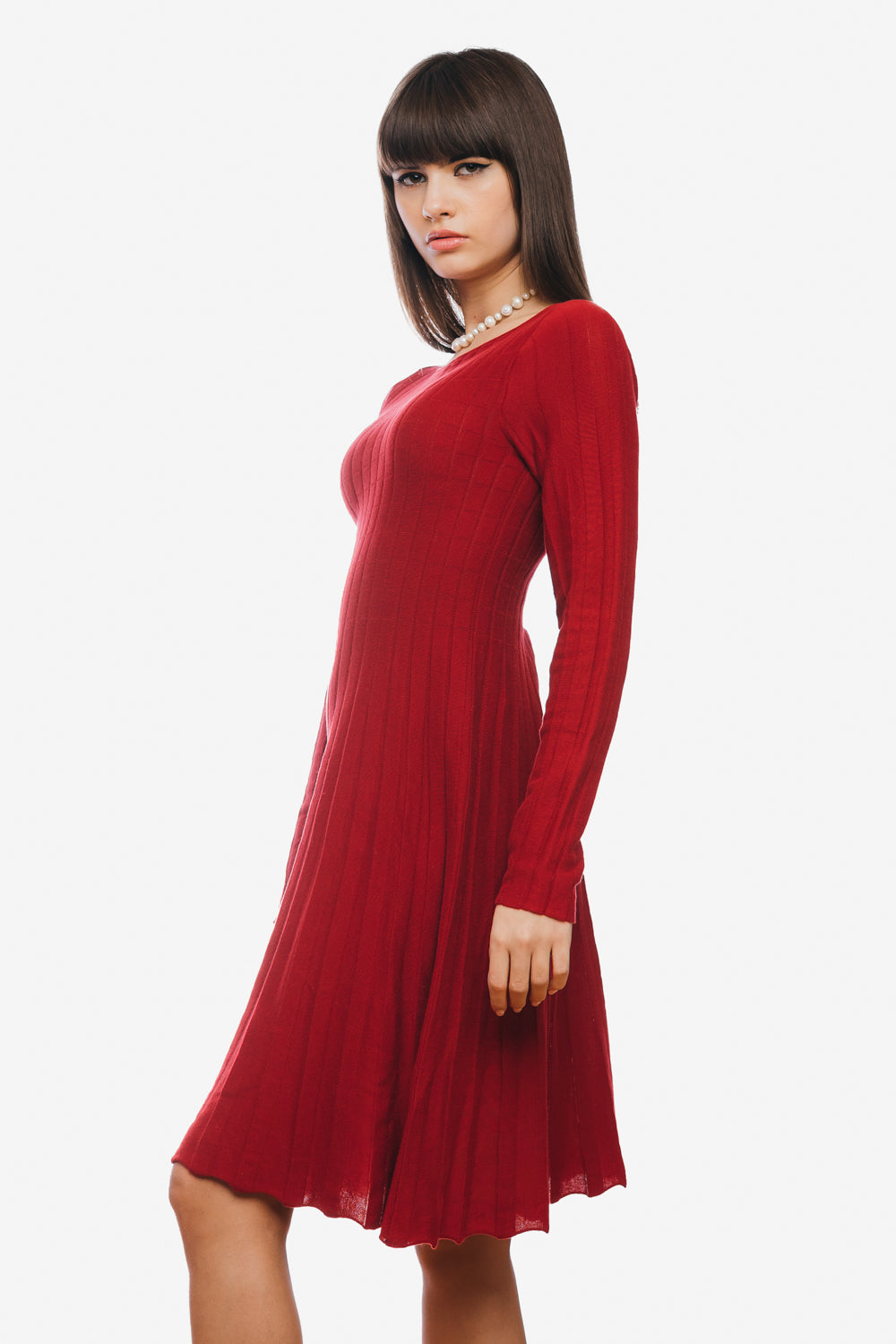 Rochie evazata uni cu maneci lungi